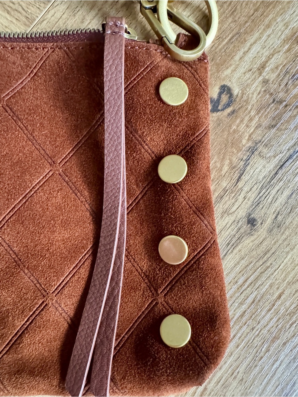 Hammitt Kyle Chocolate Diamond Suede Antique Gold Small Crossbody - Picture 9 of 15